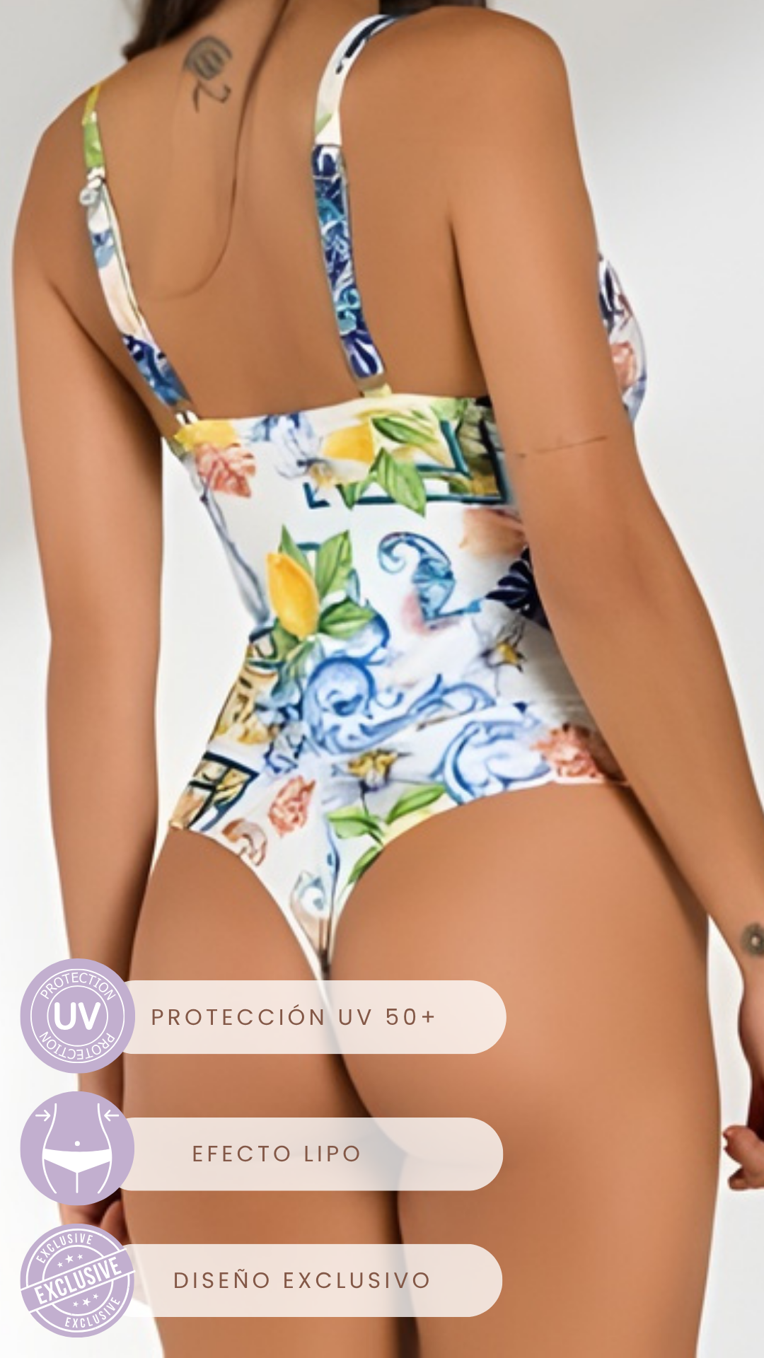 Traje de baño de media copa con doble tira- Efeito Lipo